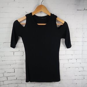 URBAN X BLACK COLD SHOULDER SHORT SLEEVE RIBBED TOP SIZE SMALL
